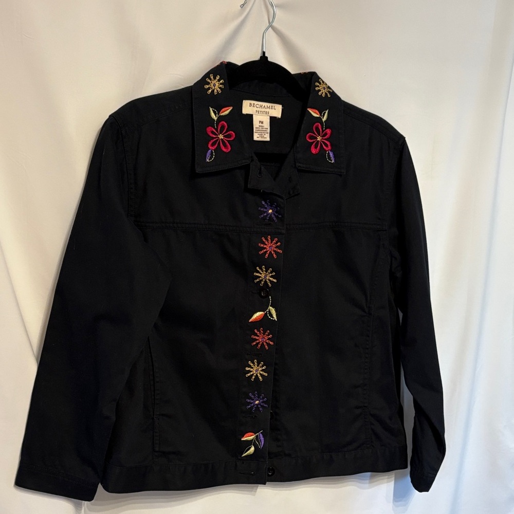Bechamel Petites Medium Black Jean Jacket with Colorful Embroidery